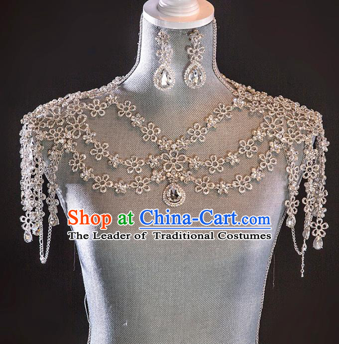 Top Grade Handmade Classical Jewelry Accessories Baroque Style Crystal Cappa, Palace Queen Shoulder Chain and Earrings Complete Se