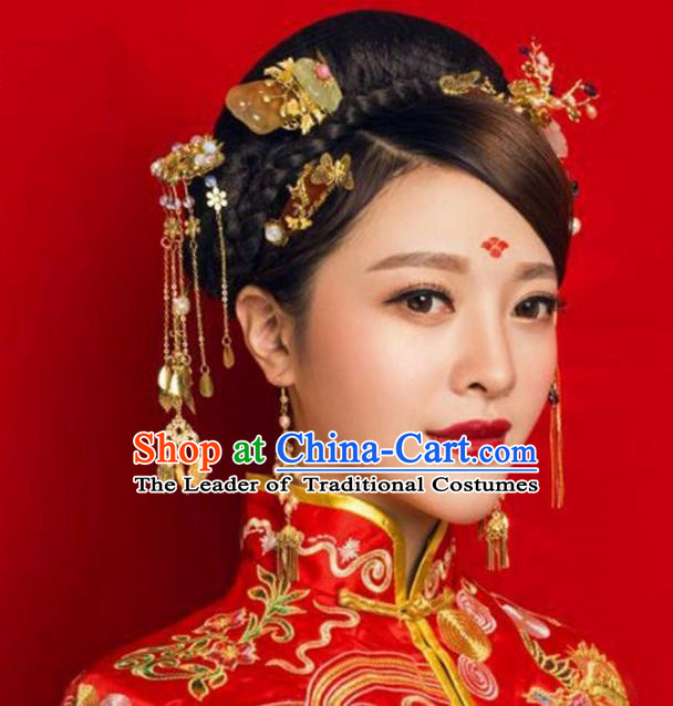 Chinese Handmade Classical Hair Accessories Bride Step Shake Complete Set, China Xiuhe Suit Hairpins Wedding Headwear for Women