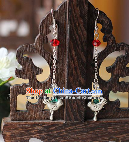 Chinese Handmade Classical Accessories Hanfu Earrings, China Xiuhe Suit Wedding Beads Bird Tassel Eardrop for Women