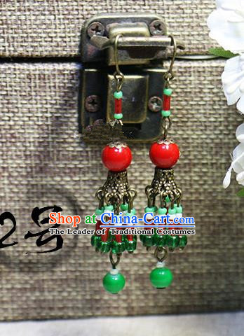 Chinese Handmade Classical Accessories Hanfu Red Earrings, China Xiuhe Suit Tassel Eardrop for Women