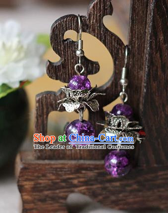 Chinese Handmade Classical Accessories Hanfu Purple Beads Earrings, China Xiuhe Suit Wedding Eardrop for Women