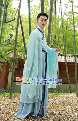 Traditional Chinese Ancient Hanfu Costumes, Asian China Jin Dynasty Embroidery Cardigan Blouse and Skirts for Men