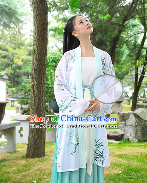 Traditional Chinese Ancient Young Lady Hanfu Costume, Asian China Song Dynasty Princess Printing Bamboo Cardigan for Women