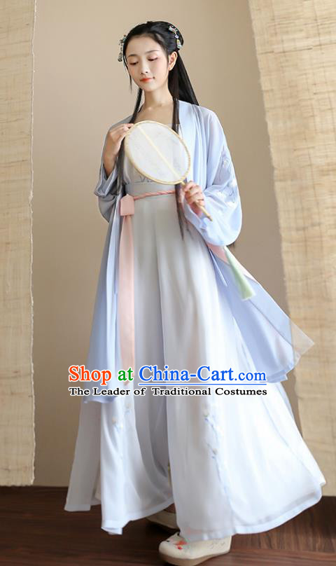 Traditional Chinese Ancient Hanfu Princess Costume Blue Cardigan, Asian China Song Dynasty Palace Lady Embroidered Clothing for Women