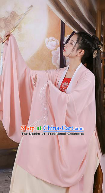 Traditional Chinese Ancient Hanfu Princess Costume Pink Embroidered Cloak, Asian China Jin Dynasty Palace Lady Cardigan Clothing for Women