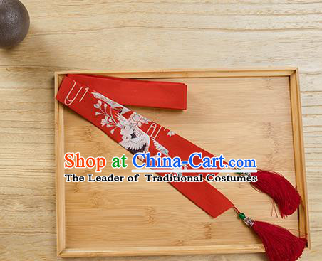Traditional Chinese Ancient Hanfu Hair Accessories, Asian China Han Dynasty Princess Hair Clasp Printing Red Tassel Silk Headband