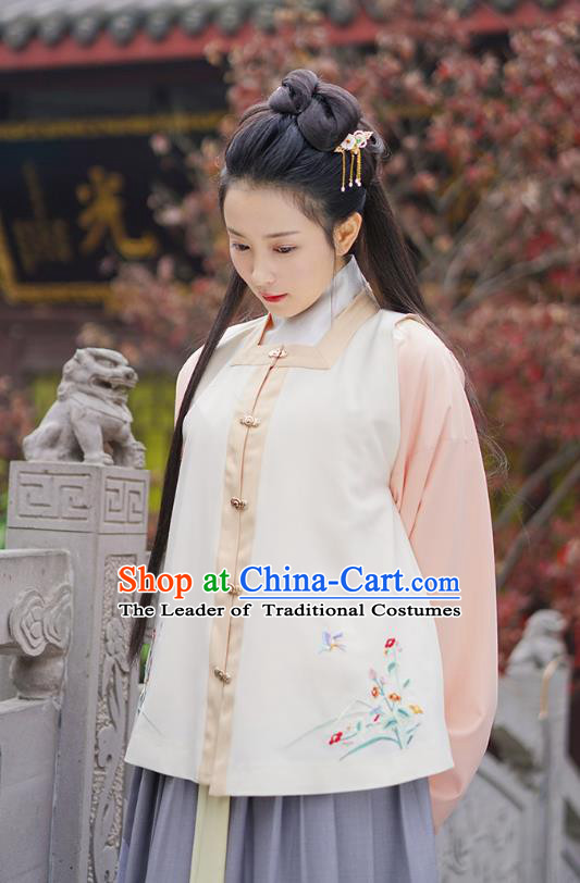 Traditional Chinese Ancient Hanfu Princess Costume Embroidered Orchid Vest, Asian China Ming Dynasty Palace Lady Clothing for Women