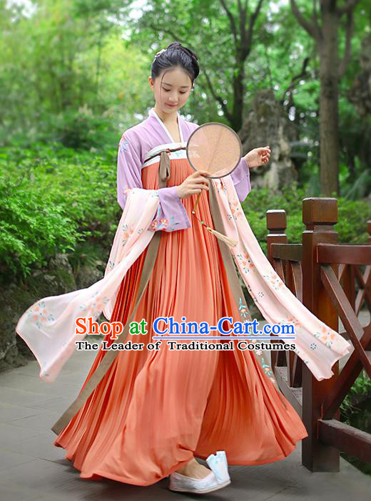 Traditional Chinese Ancient Hanfu Princess Costume Embroidered Red Slip Skirt, Asian China Tang Dynasty Palace Lady Clothing for Women