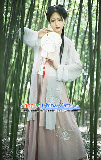 Traditional Chinese Ancient Young Lady Costume Complete Set, Asian China Song Dynasty Princess Embroidered Blouse and Pants for Women