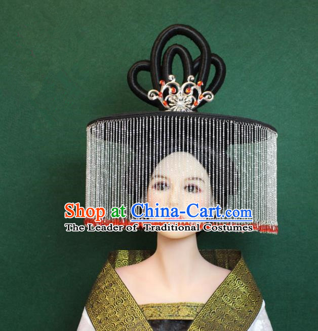 Traditional Handmade Chinese Hair Accessories Palace Lady Tassel Hat, China Tang Dynasty Princess Headwear for Women
