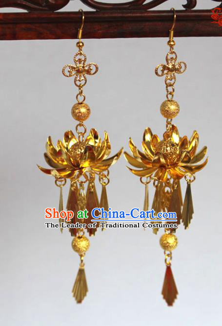 Traditional Handmade Chinese Accessories Tang Dynasty Empress Tassel Lotus Earrings for Women