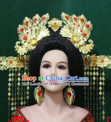 Traditional Handmade Chinese Hair Accessories Tang Dynasty Empress Phoenix Coronet Ancient Hair Comb Hairpins Headwear for Women
