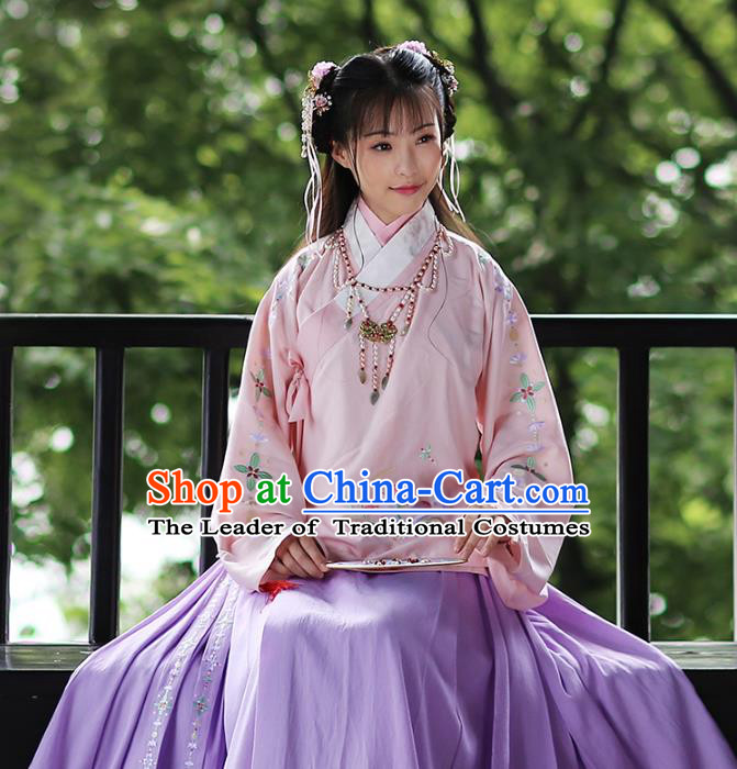 Traditional Chinese Ancient Hanfu Costume Embroidered Pink Blouse, Asian China Ming Dynasty Palace Lady Clothing for Women