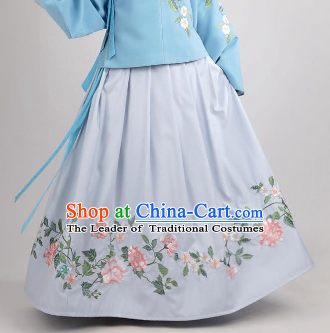 Asian Chinese Ming Dynasty Princess Costume Embroidery White Skirts, Ancient China Palace Lady Embroidered Dress for Women