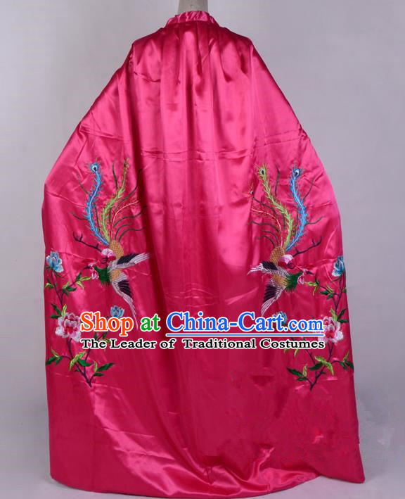 Top Grade Professional Beijing Opera Diva Costume Young Lady Embroidered Rosy Cloak, Traditional Ancient Chinese Peking Opera Princess Embroidery Phoenix Mantle Clothing