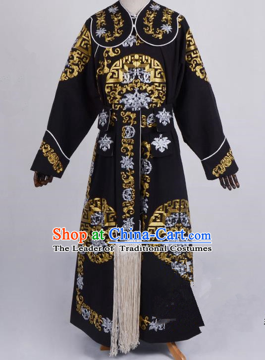Traditional China Beijing Opera Takefu Costume, Ancient Chinese Peking Opera Wu-Sheng General Warrior Embroidery Black Clothing
