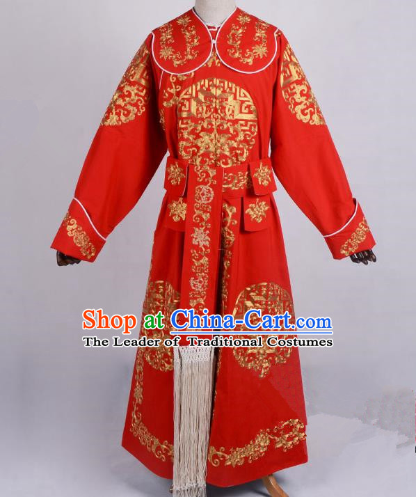 Traditional China Beijing Opera Takefu Costume, Ancient Chinese Peking Opera Wu-Sheng General Warrior Embroidery Red Clothing