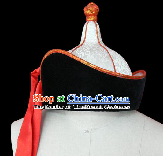 Traditional Chinese Mongol Nationality Hair Accessories Mongols Princess White Hat, Chinese Mongolian Minority Nationality Headwear for Women