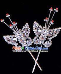 Traditional Beijing Opera Diva Hair Accessories Crystal Head Ornaments Butterfly Hairpin, Ancient Chinese Peking Opera Hua Tan Hairpins Headwear