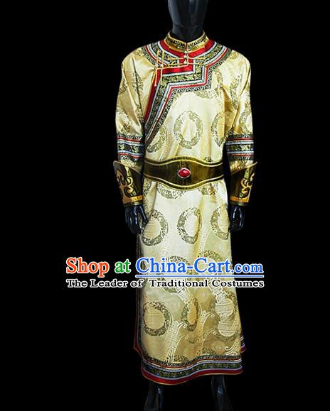 Traditional Chinese Mongol Nationality Dance Costume Wedding Clothing, Chinese Mongolian Minority Nationality Bridegroom Mongolian Robe for Men
