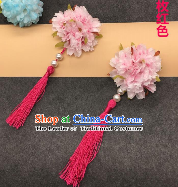 Traditional Chinese Handmade Hair Accessories Hairpins Hanfu Pink Flowers Tassel Hair Claw for Kids