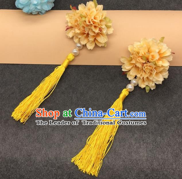 Traditional Chinese Handmade Hair Accessories Hairpins Hanfu Yellow Flowers Tassel Hair Claw for Kids