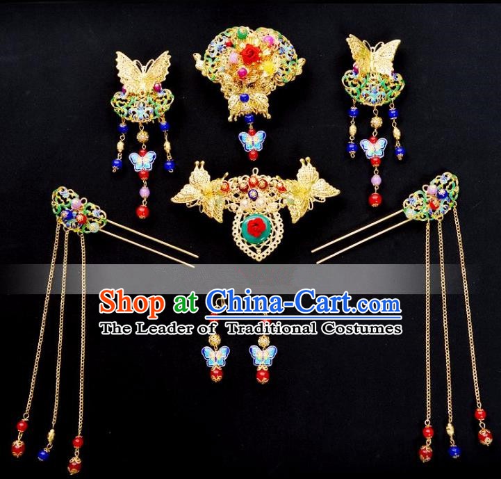 Traditional Handmade Chinese Classical Hair Accessories Bride Wedding Tassel Phoenix Coronet Xiuhe Suit Hairpins for Women