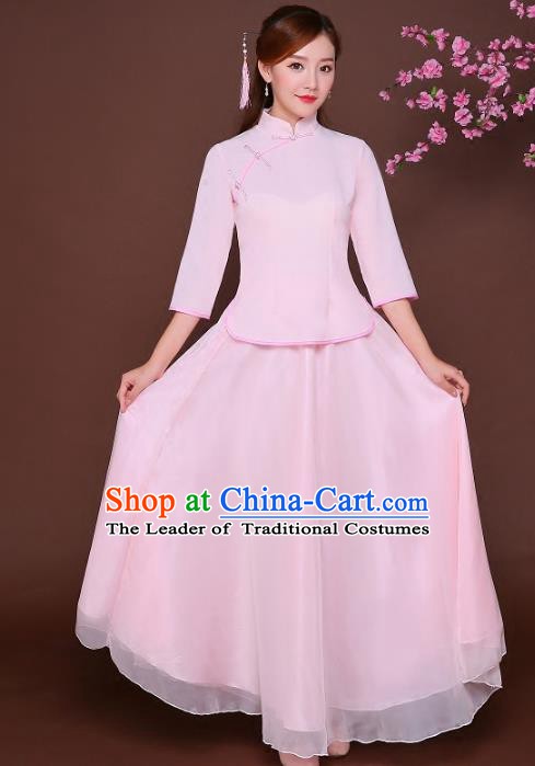 Traditional Chinese Republic of China Nobility Lady Clothing, China National Embroidered Pink Qipao Blouse and Skirt for Women