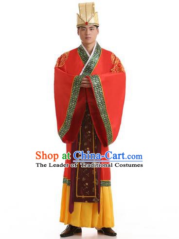 Traditional Chinese Han Dynasty Minister Costume, China Ancient Chancellor Hanfu Robe Clothing for Men