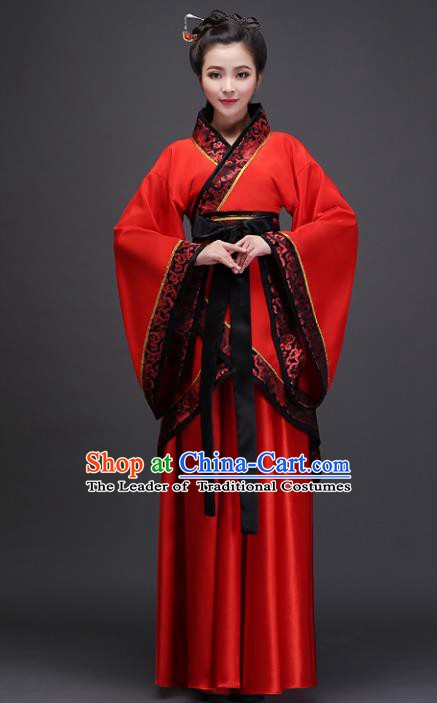 Traditional Chinese Ancient Bride Wedding Costume, China Han Dynasty Palace Princess Embroidered Clothing for Women