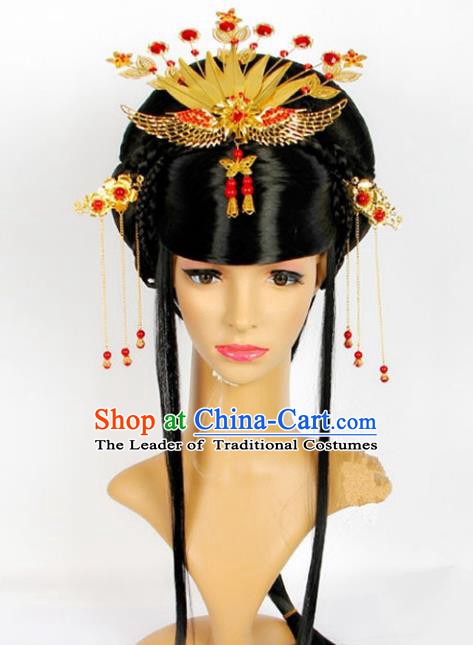 Traditional Handmade Chinese Classical Hair Accessories Hairpins Phoenix Coronet and Wig for Women