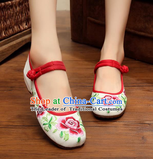 Traditional Chinese National Hanfu Shoes Embroidered Peony Shoes, China Princess Shoes Embroidery Shoes for Women
