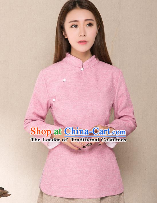 Traditional Chinese National Costume Hanfu Slant Opening Pink Blouse, China Tang Suit Cheongsam Upper Outer Garment Shirt for Women
