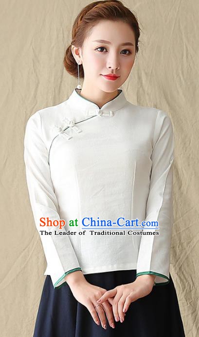 Traditional Chinese National Costume Hanfu Plated Buttons Shirts, China Tang Suit Cheongsam Upper Outer Garment White Blouse for Women