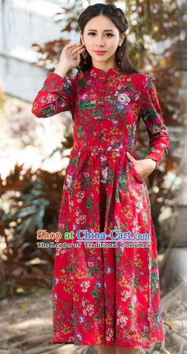 Traditional Chinese National Costume Hanfu Red Qipao, China Tang Suit Cheongsam Dress for Women