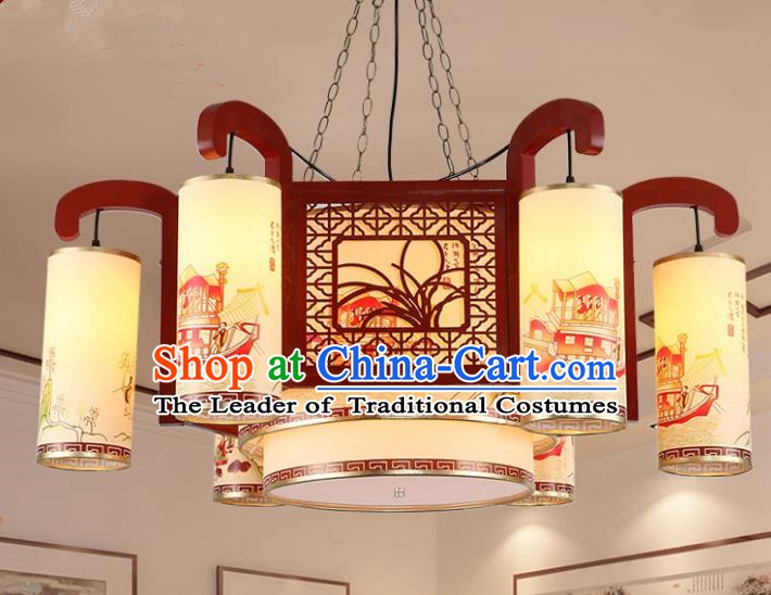 Traditional Chinese Handmade Sheepskin Lantern Classical Wood Carving Orchid Palace Lantern China Ceiling Palace Lamp