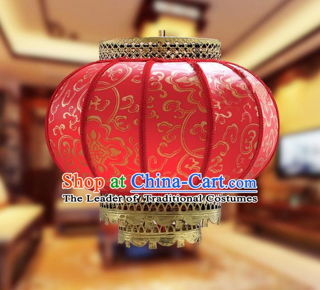 Traditional Chinese Handmade Red Sheepskin Ceiling Lantern Classical Round Palace Lantern China Palace Lamp