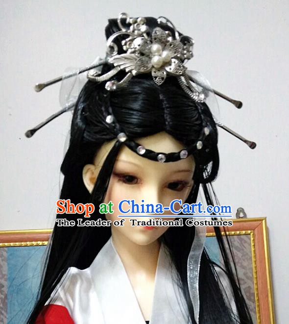 Traditional Handmade Chinese Tang Dynasty Imperial Consort Hair Accessories Hairpins and Wig for Women