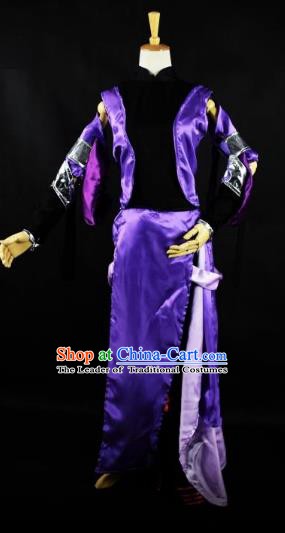 Traditional Chinese Ancient Cosplay Swordsman Purple Clothing for Women