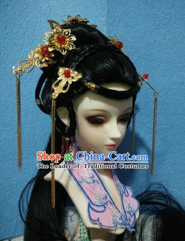Traditional Handmade Chinese Tang Dynasty Palace Princess Hair Accessories Hairpins and Wig for Women