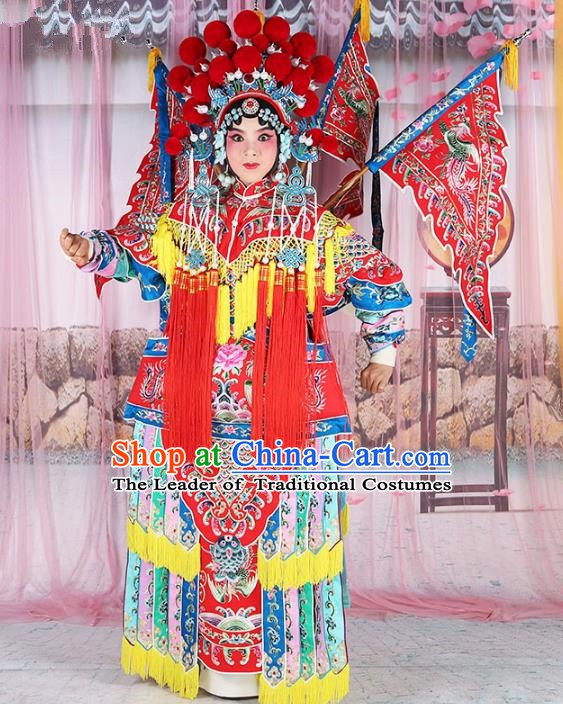 Chinese Beijing Opera Female General Costume Embroidered Robe, China Peking Opera Blues Embroidery Gwanbok Clothing