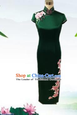 Traditional Chinese National Costume Wedding Mandarin Qipao, Tang Suit Atrovirens Chirpaur Silk Cheongsam Clothing for Women