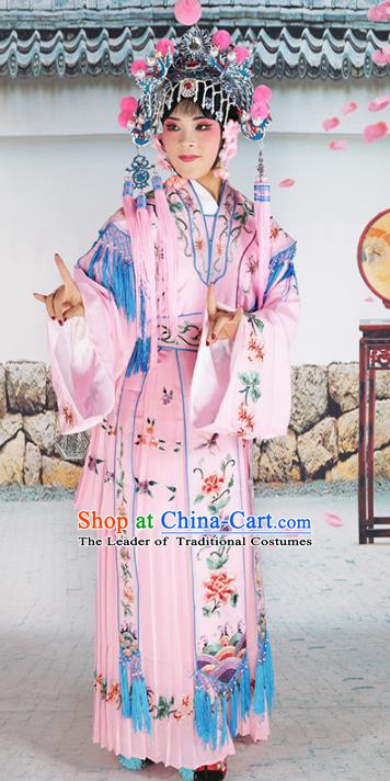 Chinese Beijing Opera Princess Pink Embroidered Costume, China Peking Opera Actress Embroidery Clothing