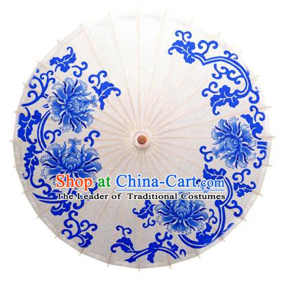 China Traditional Dance Handmade Umbrella Printing Blue Peony Oil-paper Umbrella Stage Performance Props Umbrellas