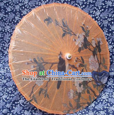 Handmade China Traditional Dance Ink Painting Peony Magpie Umbrella Oil-paper Umbrella Stage Performance Props Umbrellas