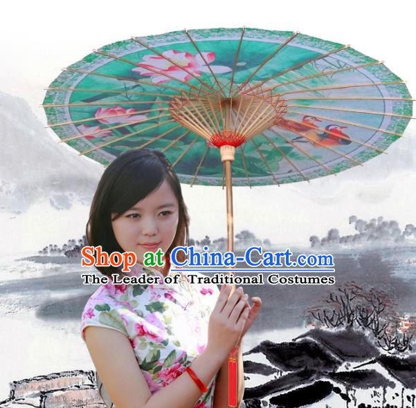 Handmade China Traditional Dance Umbrella Classical Printing Lotus Mandarin Duck Oil-paper Umbrella Stage Performance Props Umbrellas