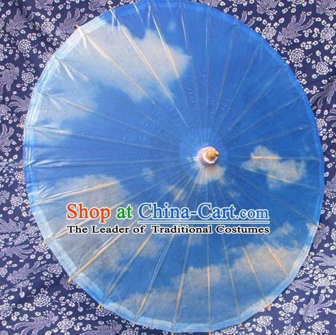 Handmade China Traditional Folk Dance Umbrella Painting Blue Oil-paper Umbrella Stage Performance Props Umbrellas