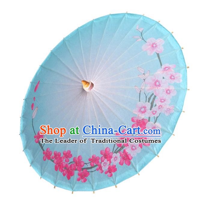China Traditional Folk Dance Paper Umbrella Hand Painting Blue Oil-paper Umbrella Stage Performance Props Umbrellas