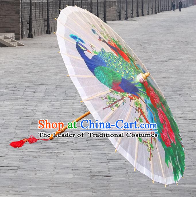 China Traditional Folk Dance Paper Umbrella Hand Painting Peony Peacock Oil-paper Umbrella Stage Performance Props Umbrellas