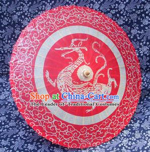 Handmade China Traditional Folk Dance Umbrella Stage Performance Props Umbrellas Printing Dragon Red Oil-paper Umbrella
